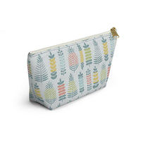 Stamped Leaves Accessory Pouch w T-bottom in Aqua